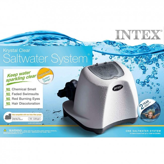 INTEX KRYSTAL CLEAR SALTWATER SYSTEM WITH E.C.O. (ELECTROCATALYTIC OXIDATION) FOR UP TO 15000-GALLON ABOVE GROUND POOLS, 110-120V WITH GFCI