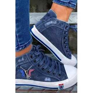 Women's Sneakers Flag Print Lace-up High Top Canvas Sneakers