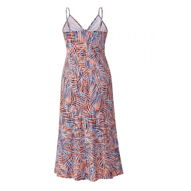 Women's Dresses Leaves Print Split Chest Kot Cutout Cami Midi Dress