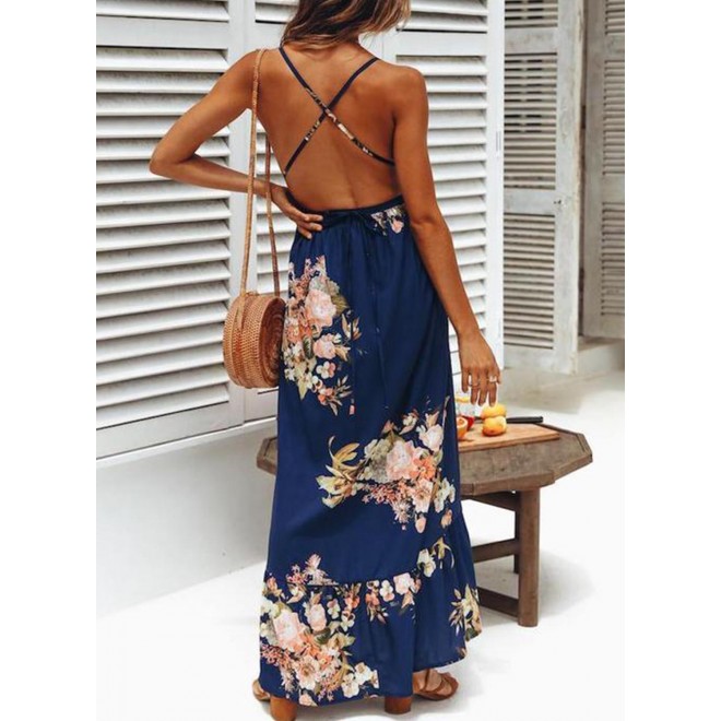 Women's Dresses Floral Split Backless Cami Maxi Dress
