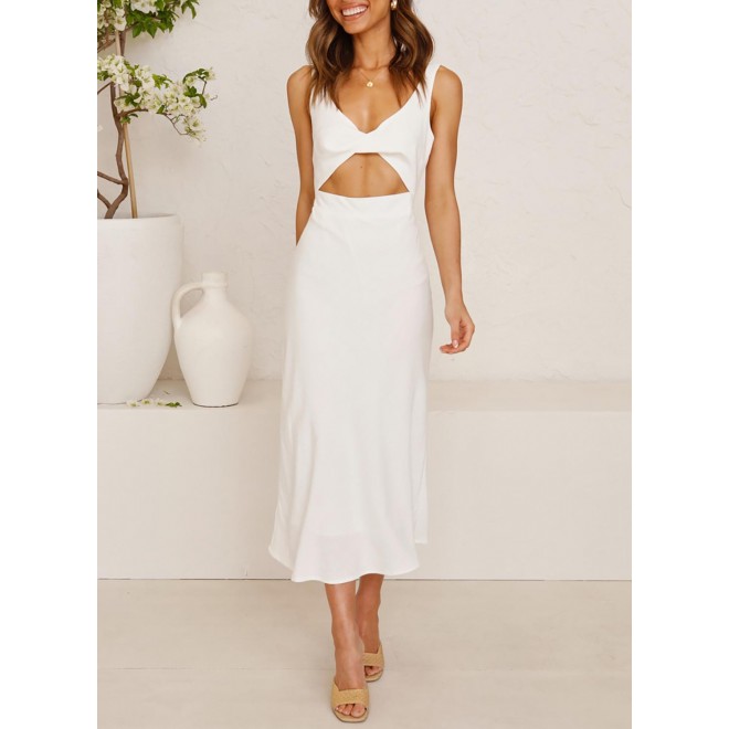 Women's Dresses Solid Front Cutout Midi Dress
