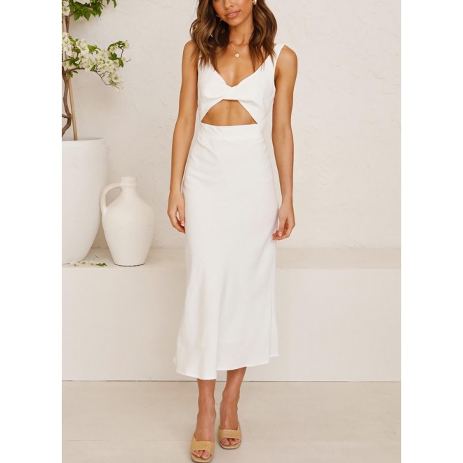 Women's Dresses Solid Front Cutout Midi Dress