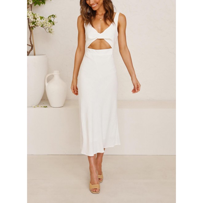 Women's Dresses Solid Front Cutout Midi Dress