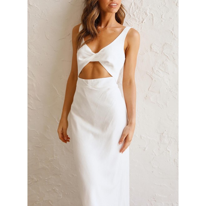 Women's Dresses Solid Front Cutout Midi Dress