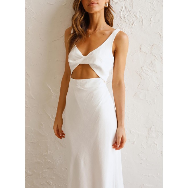 Women's Dresses Solid Front Cutout Midi Dress