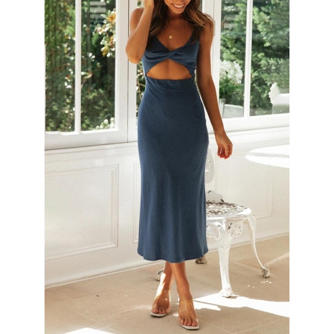 Women's Dresses Solid Front Cutout Midi Dress