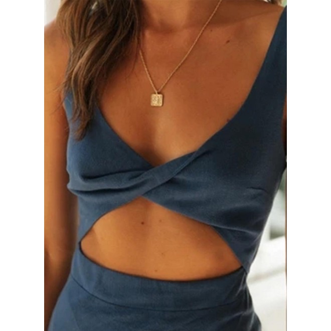 Women's Dresses Solid Front Cutout Midi Dress