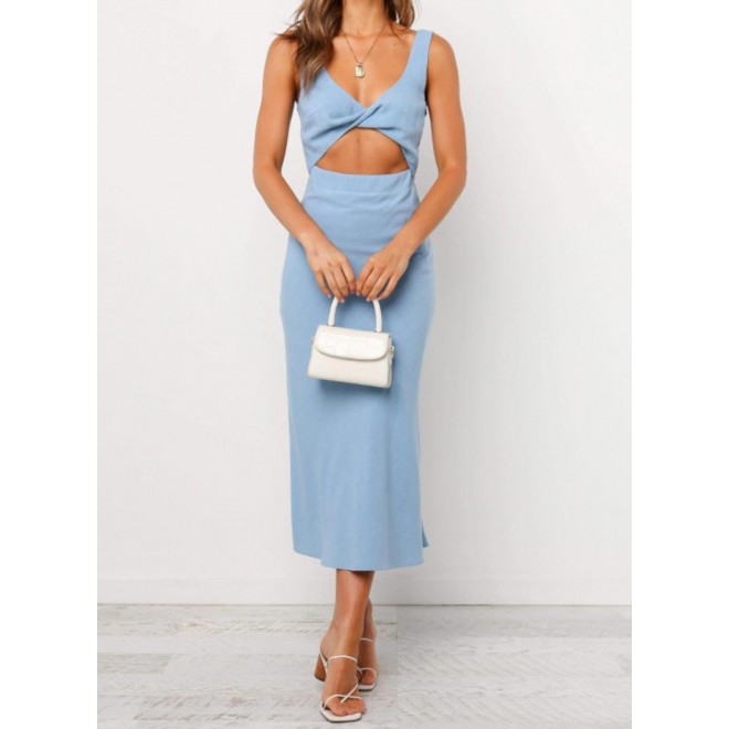 Women's Dresses Solid Front Cutout Midi Dress