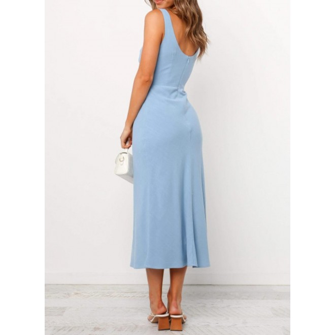 Women's Dresses Solid Front Cutout Midi Dress