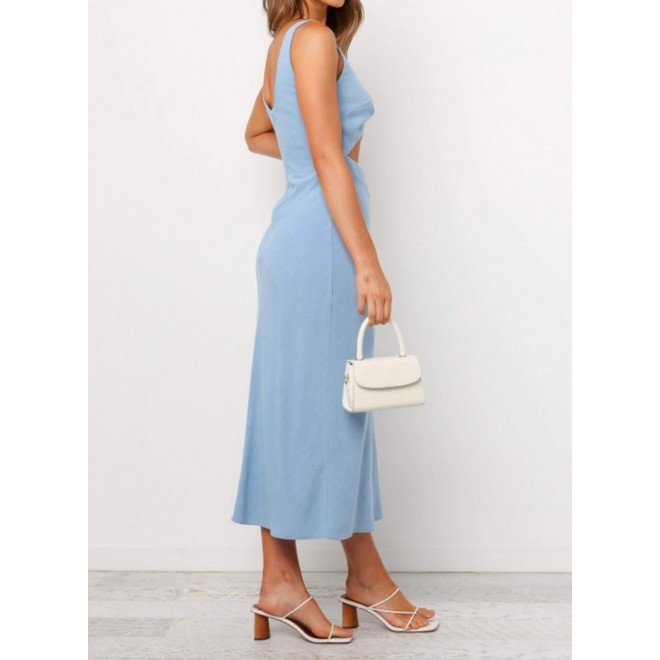 Women's Dresses Solid Front Cutout Midi Dress