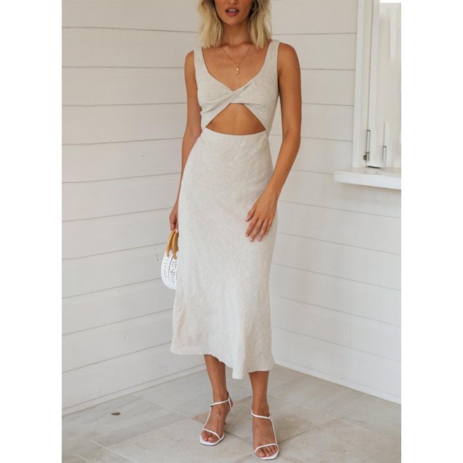 Women's Dresses Solid Front Cutout Midi Dress