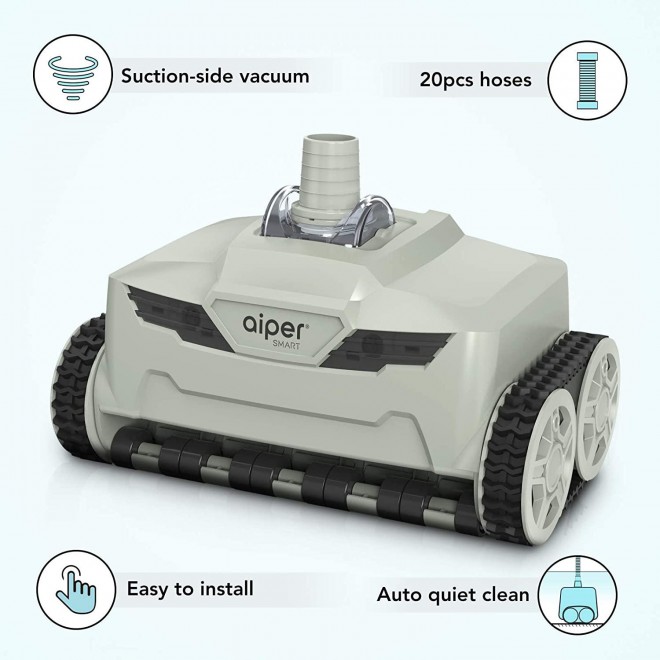 AIPER SMART Automatic Suction Pool Vacuum Cleaner, 360° Rotatable Wall Climbing Suction-Side Cleaner for Inground Swimming Pools with 32ft Hoses(20pcs)