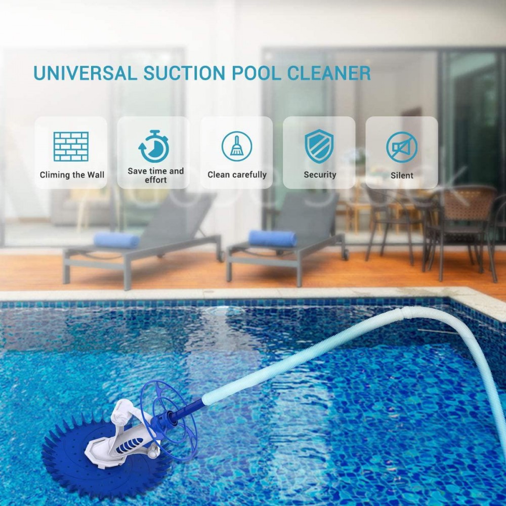 PAXCESS Pool Suction Cleaner,Wall Climbing Auto Pool Vacuum Cleaner,360° Rotate Deep Cleaning,20x19.7 Air-Proof Hoses,4-Wheel Gear Drive,Ideal for 1076.39 sq ft for inground Pool with Pump 