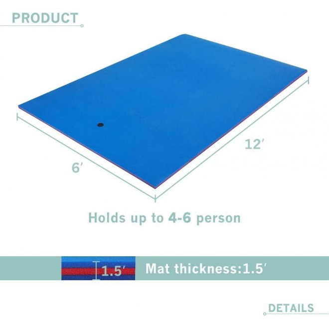 Outroad Water Floating Mat Water Floating Foam Pad for Lakes Lily Pad Beach Floatation Pad for Pools &Beach, Multiple Size, Blue/Yellow