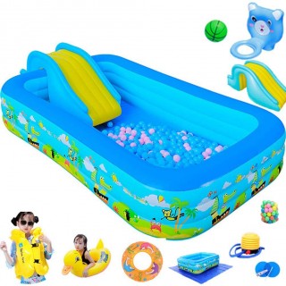 CATLXC Rectangular Children's Pool Outdoor Garden Rectangular Swimming Pools Kids Best Inflatable Water Slide Gift