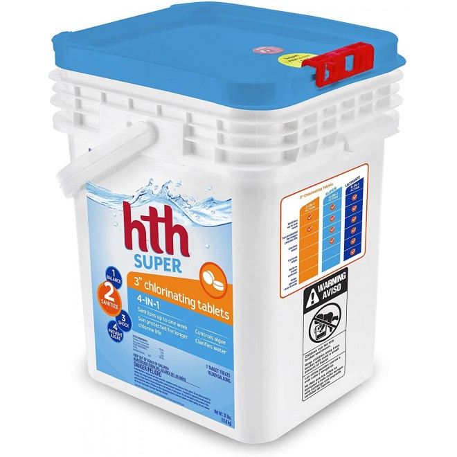 HTH 42014 Super 3-inch Chlorinating Tablets Swimming Pool Chlorine, 35 lbs