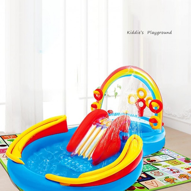 Kiddies Inflatable Sprinkler Swimming Pool, Rainbow Play Center,Toy Pool, Blow Up Kiddie Water Pool with Splash, Kid Lounge Water Park, for Toddler, Backyard, Outdoor, Garden, Summer Gift.