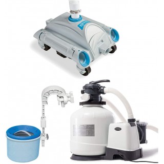 Intex 3000 GPH Pool Sand Filter Pump w/ Automatic Timer & Pool Vacuum & Skimmer