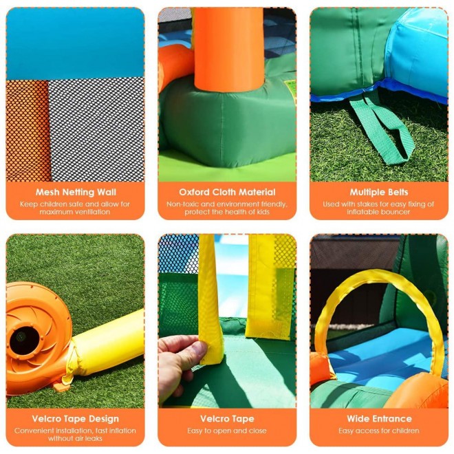 Costzon Inflatable Water Slide, 7 in 1 Jungle Water Park w/ Two Slides, Jumping Area, Climbing Wall, Basketball Rim, Large Splash Pool, Water Cannon, Castle Bounce House for Kids (Without Blower)