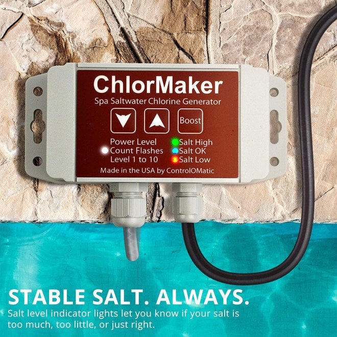 ChlorMaker Salt Water Hot Tub and Spa Chlorine Generator, Drape Over Saltwater System with 10 Power Levels, Boost Mode and Control Box
