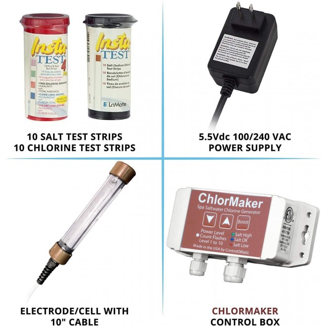 ChlorMaker Salt Water Hot Tub and Spa Chlorine Generator, Drape Over Saltwater System with 10 Power Levels, Boost Mode and Control Box