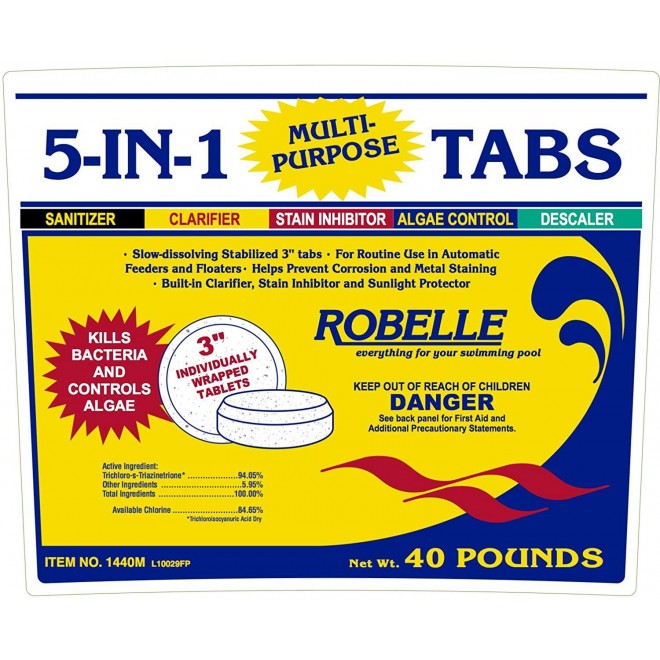 Robelle 1440M Chlorine Tabs Pool Sanitizer, 40-Pounds