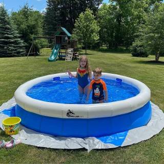 GORILLASPRO 10ft x 28.8in Family Inflatable Swimming Pool for Baby, Kiddie, Kids, Adult, Inflatable Above Ground Pool Made of PVC with Safety Armrest, Floor Mat and Cover