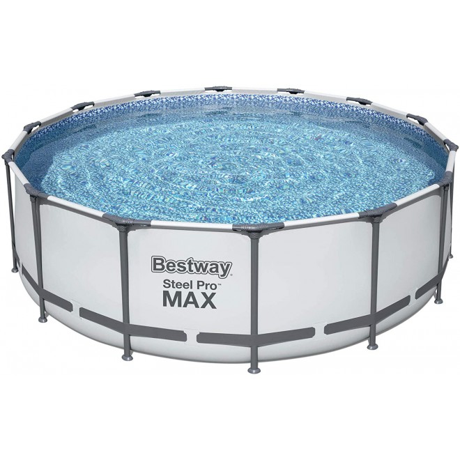Bestway 5613HE Steel Pro MAX 14 x 4 Foot Puncture Resistant PVC Liner Above Ground Round Pool Set with Ladder, Cover, and Filter Pump