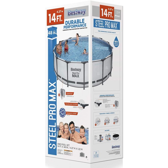 Bestway 5613HE Steel Pro MAX 14 x 4 Foot Puncture Resistant PVC Liner Above Ground Round Pool Set with Ladder, Cover, and Filter Pump