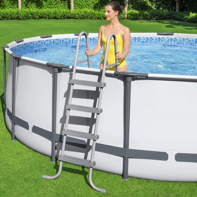 Bestway 5613HE Steel Pro MAX 14 x 4 Foot Puncture Resistant PVC Liner Above Ground Round Pool Set with Ladder, Cover, and Filter Pump