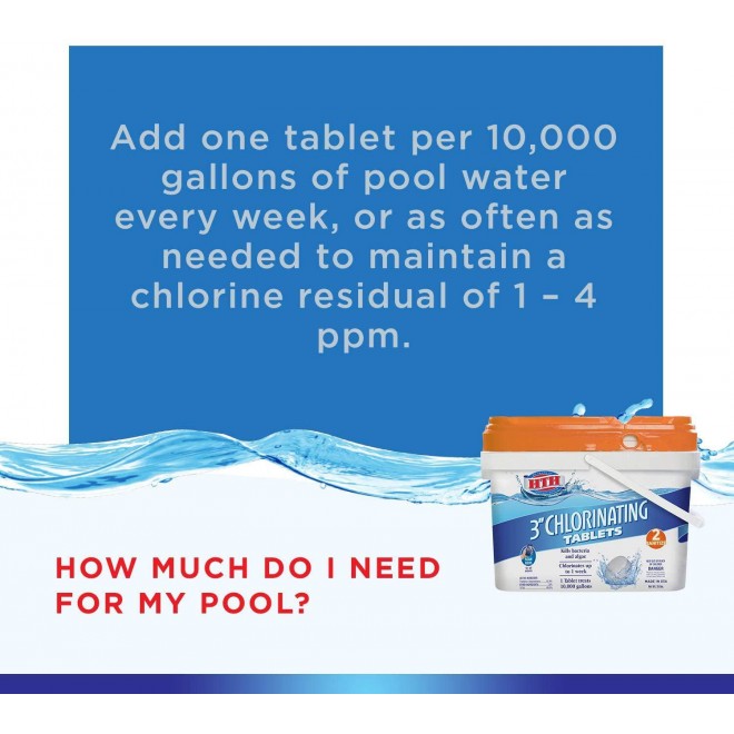 HTH 42030 3-inch Tablets Swimming Pool Chlorine, 37.5 lbs, Regular