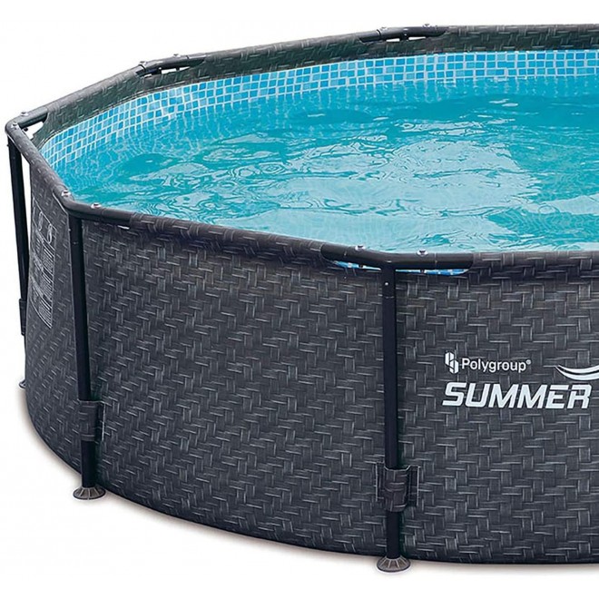 Summer Waves P20010301 Active 10ft x 30in Outdoor Round Frame Above Ground Swimming Pool Set with 120V Filter Pump with GFCI, Gray Wicker