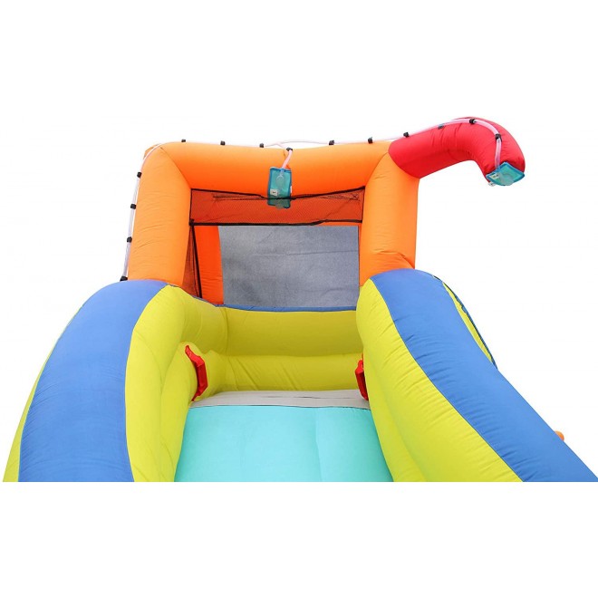 Banzai Aqua Sports 15' x 13' x 8' Kids Inflatable 3-in-1 Backyard Water Slide Splash Park w/ Climbing Wall, Basketball Hoop, Volleyball Court and Pool