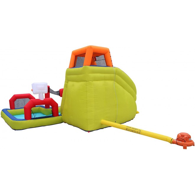 Banzai Aqua Sports 15' x 13' x 8' Kids Inflatable 3-in-1 Backyard Water Slide Splash Park w/ Climbing Wall, Basketball Hoop, Volleyball Court and Pool