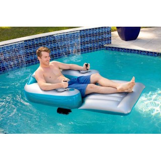 PoolCandy Splash Runner 2.5 Motorized Inflatable Pool Lounger, Water Hammock Raft for Pool or Lake, Toy for Adults & Kids, Lightweight, Durable, Propellers Enclosed w/Safety Grill, Batteries Required