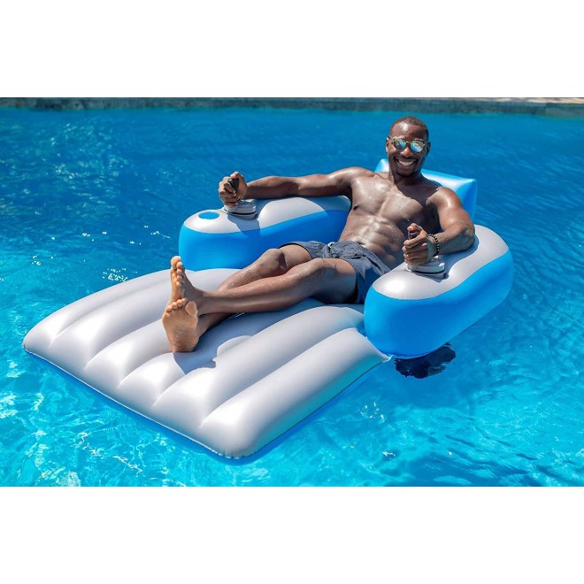 PoolCandy Splash Runner 2.5 Motorized Inflatable Pool Lounger, Water Hammock Raft for Pool or Lake, Toy for Adults & Kids, Lightweight, Durable, Propellers Enclosed w/Safety Grill, Batteries Required