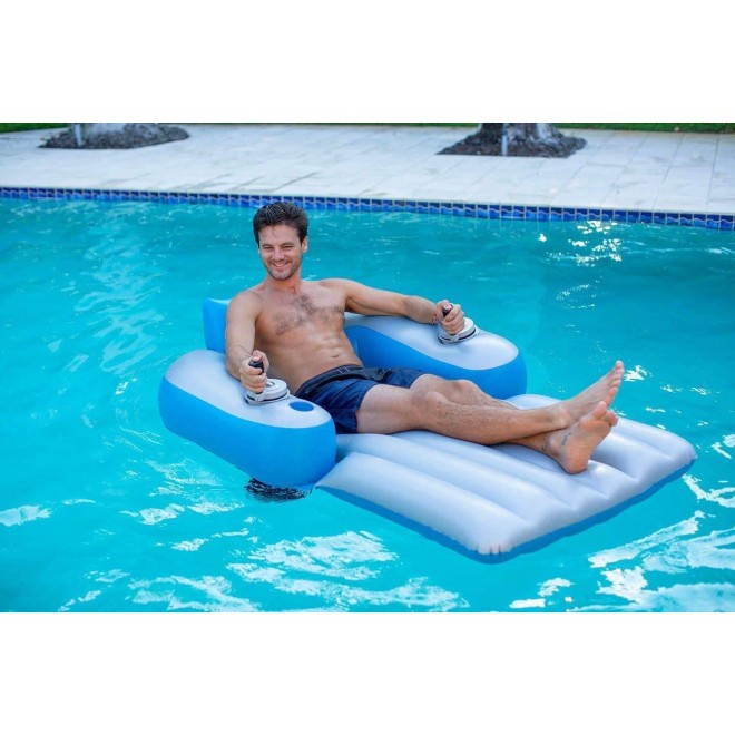 PoolCandy Splash Runner 2.5 Motorized Inflatable Pool Lounger, Water Hammock Raft for Pool or Lake, Toy for Adults & Kids, Lightweight, Durable, Propellers Enclosed w/Safety Grill, Batteries Required