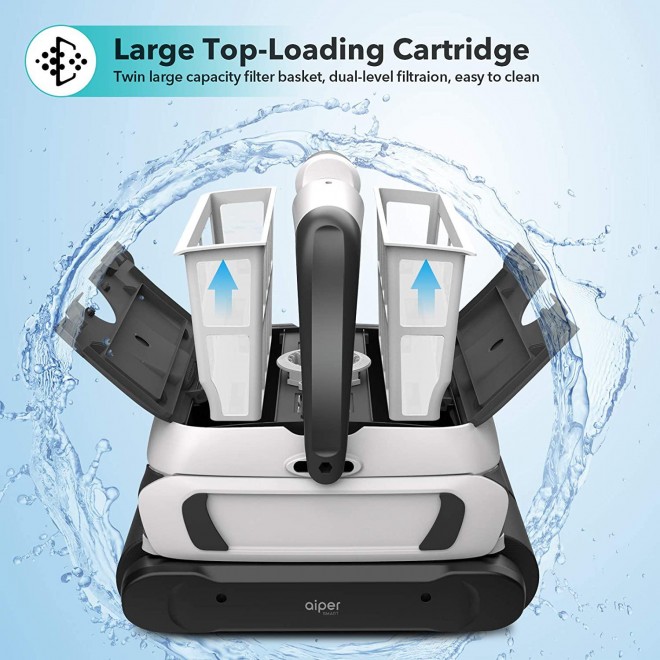 AIPER SMART Automatic Robotic Pool Cleaner with Powerful Dual-motors, Large Top Load Cartridge Filter, Tangle-Free Swivel Cord&Wall Climbing, Ideal for In-Ground/Above Ground Pools Up To 50 Feet