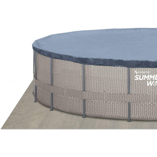 Summer Waves Active Metal Frame 16 Foot x 48 Inch Round Above Ground Wicker Gray Swimming Pool Set with Skimmer Plus Pool Filter Pump and Type C Filter Cartridge, Gray Rattan