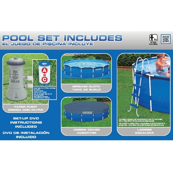 Intex 15ft X 48in Metal Frame Pool Set with Filter Pump, Ladder, Ground Cloth & Pool Cover