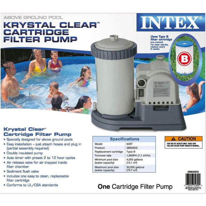 Intex 2500 GPH Swimming Pool Filter Pump & Type B Replacement Filter Cartridge