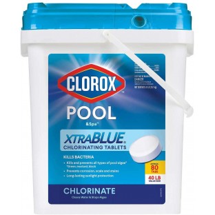 Clorox Xtra Blue 40 Pound 80 Tab Pool and Spa 3 Inch Long Lasting Chlorinating Tablets