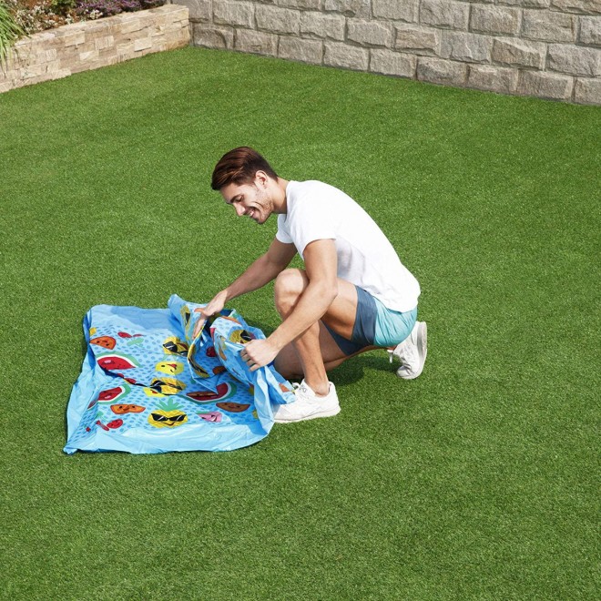 Bestway 8ft x 20in Splash in Shade Kids Spray Play Swimming Pool with UV Shade Canopy, Fruit Print