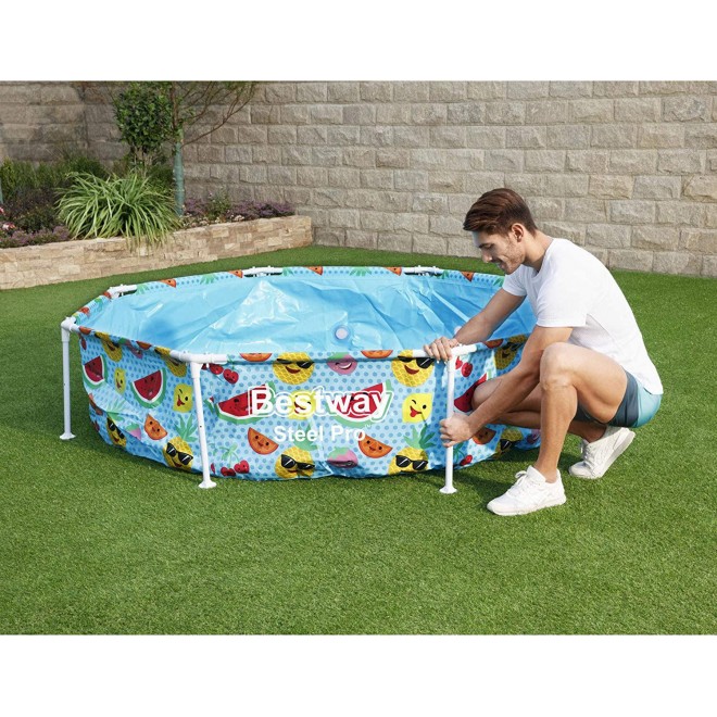 Bestway 8ft x 20in Splash in Shade Kids Spray Play Swimming Pool with UV Shade Canopy, Fruit Print