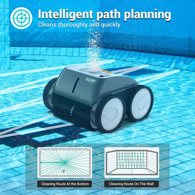 AIPER SMART Cordless Robotic Pool Cleaner, Wall-Climbing, Triple-Motor, Intelligent Route Plan Tech Automatic Pool Cleaner, Max Cleaning Coverage, Ideal for in/Above Ground Pools Suit for 1614 Sq Ft