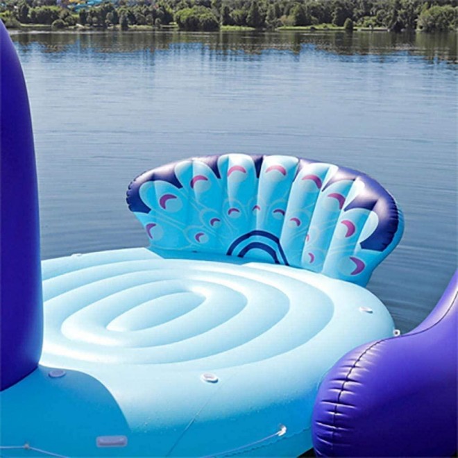 SUOMO Outdoor Play 6 Person Inflatable Giant Peacock Pool Float Island Swimming Pool Lake Beach Party Floating Boat Adult Water Toys Air Mattresses, 530 470 210cm (Color : Blue)