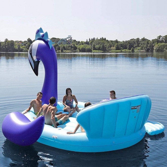 SUOMO Outdoor Play 6 Person Inflatable Giant Peacock Pool Float Island Swimming Pool Lake Beach Party Floating Boat Adult Water Toys Air Mattresses, 530 470 210cm (Color : Blue)