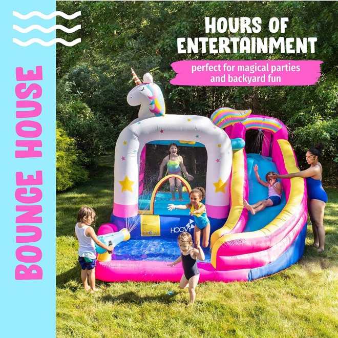 Bounce House Waterslide | Giant Inflatable Water Bounce House with Trampoline and Pool | Unicorn Bounce House Water Slide | Heavy Duty | Easy to Set Up | Included Air Pump and Carry Bag