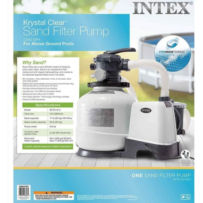 Intex 2800 GPH Above Ground Pool Sand Filter Pump and Automatic Pool Vacuum