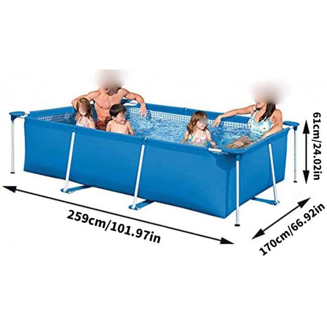 Above Ground Pool Blue Rectangular Swimming Pools Summer Removable Backyard Bracket Pool for Kids Adults (102